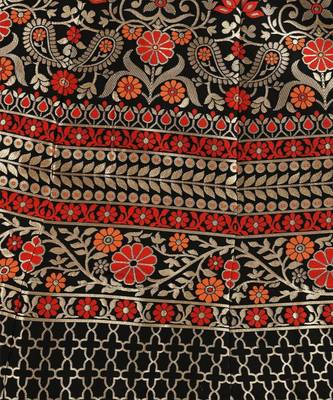 Black & Gold Woven Design Semi Stitched Lehenga & Unstitched Choli With Dupatta 3