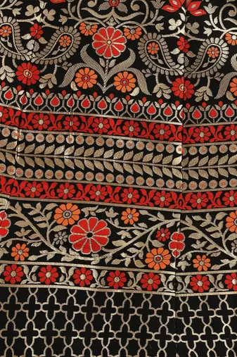 Black & Gold Woven Design Semi Stitched Lehenga & Unstitched Choli With Dupatta