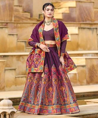 Woven Design Jacquard Ready To Wear Lehenga & Unstitched Blouse With Dupatta 1