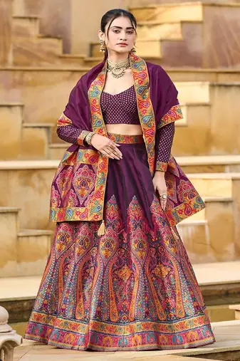 Woven Design Jacquard Ready To Wear Lehenga & Unstitched Blouse With Dupatta