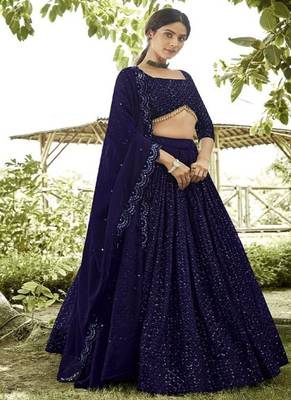 Embroidered Sequinned Semi Stitched Lehenga & Unstitched Blouse With Dupatta 1