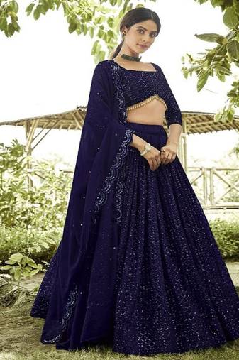 Embroidered Sequinned Semi Stitched Lehenga & Unstitched Blouse With Dupatta