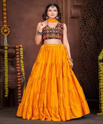 Embroidered Semi Stitched Lehenga & Unstitched Blouse With Dupatta 1