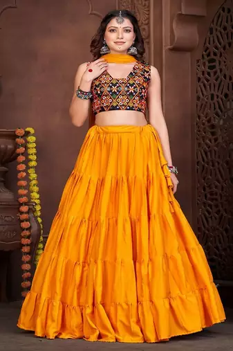 Embroidered Semi Stitched Lehenga & Unstitched Blouse With Dupatta
