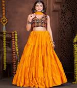 Embroidered Semi Stitched Lehenga & Unstitched Blouse With Dupatta