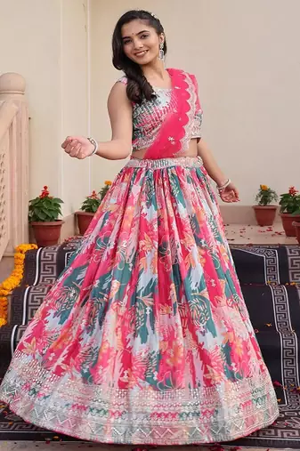 Embellished Sequinned Semi Stitched Lehenga & Unstitched Blouse With Dupatta