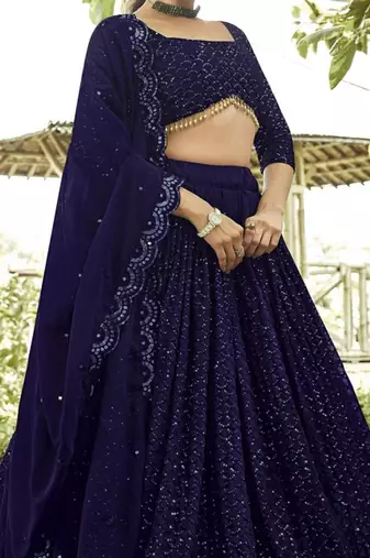 Embroidered Sequinned Semi Stitched Lehenga & Unstitched Blouse With Dupatta