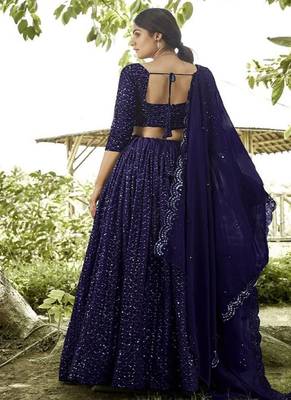 Embroidered Sequinned Semi Stitched Lehenga & Unstitched Blouse With Dupatta 3