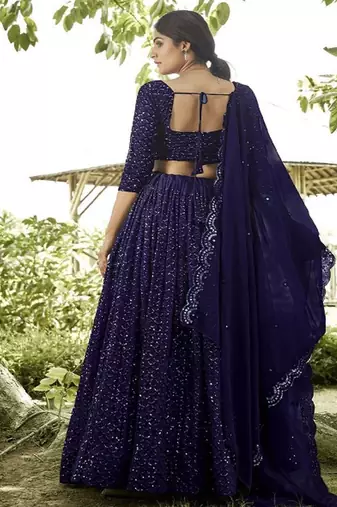Embroidered Sequinned Semi Stitched Lehenga & Unstitched Blouse With Dupatta