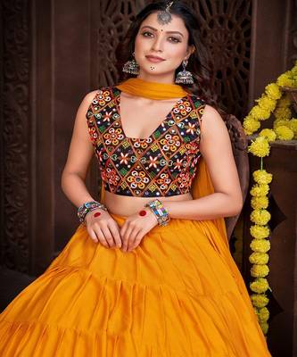 Embroidered Semi Stitched Lehenga & Unstitched Blouse With Dupatta 2