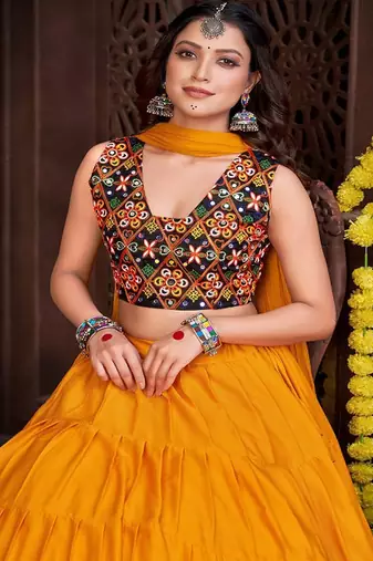 Embroidered Semi Stitched Lehenga & Unstitched Blouse With Dupatta
