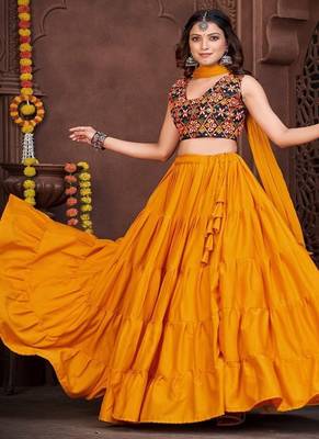 Embroidered Semi Stitched Lehenga & Unstitched Blouse With Dupatta 3