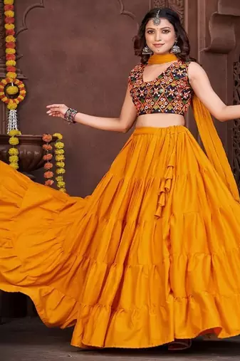Embroidered Semi Stitched Lehenga & Unstitched Blouse With Dupatta