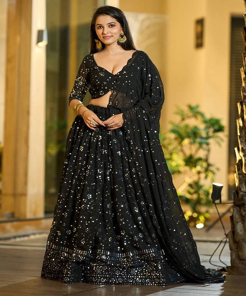 Embellished Sequinned Ready to Wear Lehenga & Unstitched Blouse With Dupatta