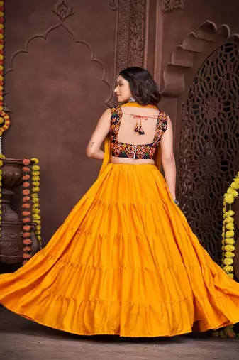 Embroidered Semi Stitched Lehenga & Unstitched Blouse With Dupatta