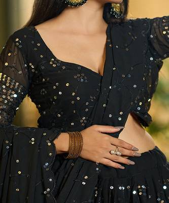 Embellished Sequinned Ready to Wear Lehenga & Unstitched Blouse With Dupatta 2