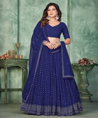 Embroidered Sequinned Semi Stitched Lehenga & Unstitched Blouse With Dupatta 1