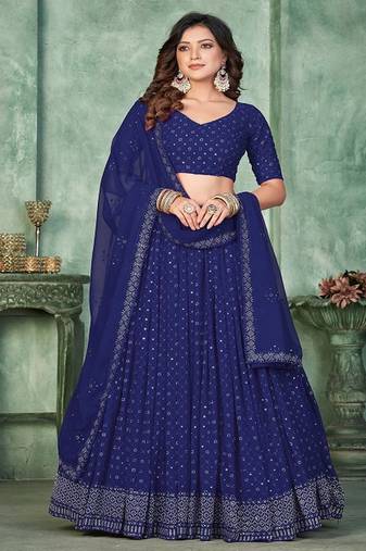 Embroidered Sequinned Semi Stitched Lehenga & Unstitched Blouse With Dupatta