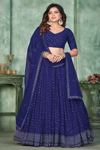 Embroidered Sequinned Semi Stitched Lehenga & Unstitched Blouse With Dupatta