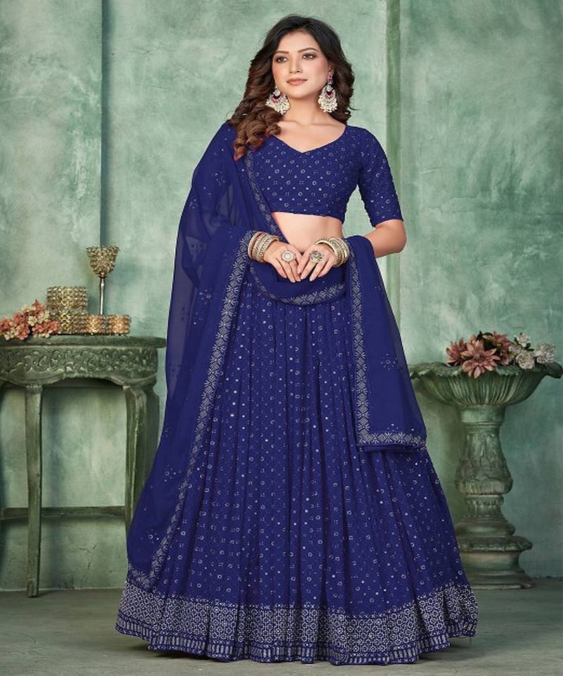 Embroidered Sequinned Semi Stitched Lehenga & Unstitched Blouse With Dupatta