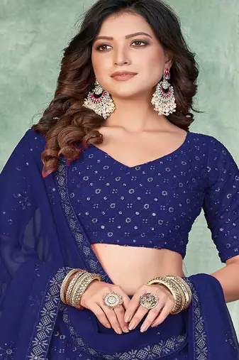 Embroidered Sequinned Semi Stitched Lehenga & Unstitched Blouse With Dupatta