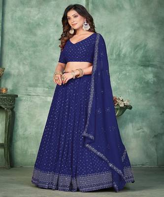 Embroidered Sequinned Semi Stitched Lehenga & Unstitched Blouse With Dupatta 3