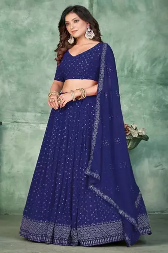 Embroidered Sequinned Semi Stitched Lehenga & Unstitched Blouse With Dupatta
