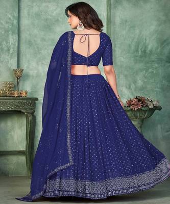 Embroidered Sequinned Semi Stitched Lehenga & Unstitched Blouse With Dupatta 4