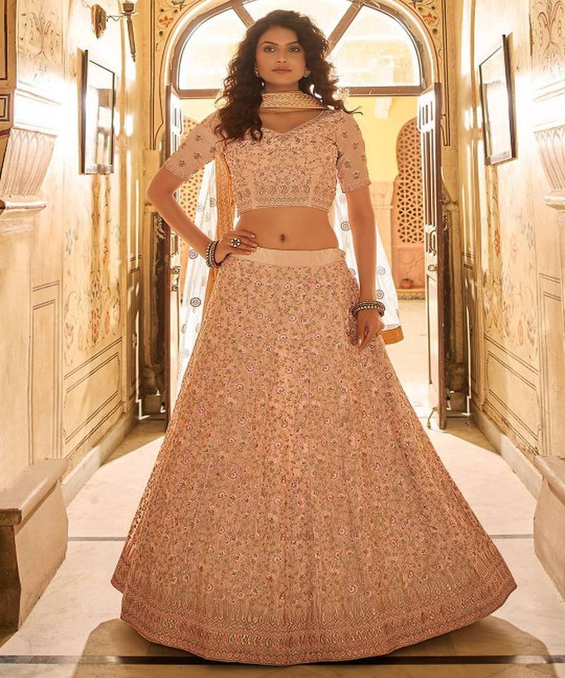 Embroidered Beads and Stones Semi Stitched Lehenga & Blouse With Dupatta