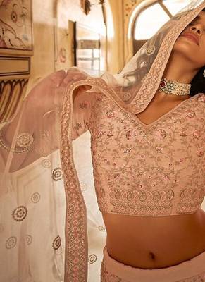 Embroidered Beads and Stones Semi Stitched Lehenga & Blouse With Dupatta 4