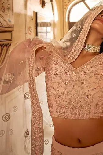 Embroidered Beads and Stones Semi Stitched Lehenga & Blouse With Dupatta