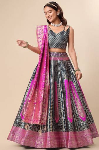 Woven Design Ready to Wear Lehenga & Unstitched Blouse With Dupatta