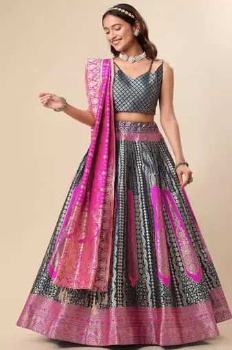 Woven Design Ready to Wear Lehenga & Unstitched Blouse With Dupatta