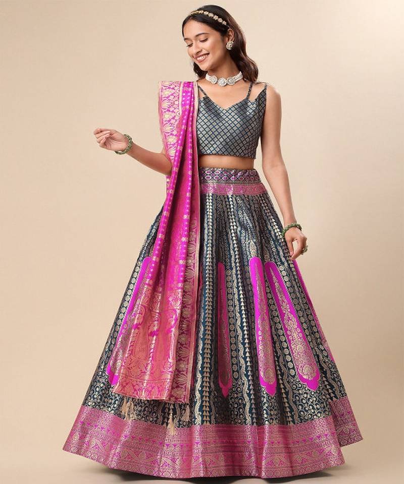 Woven Design Ready to Wear Lehenga & Unstitched Blouse With Dupatta