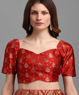 Red & Green Semi Stitched Lehenga & Unstitched Blouse With Dupatta 2