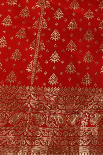 Red & Green Semi Stitched Lehenga & Unstitched Blouse With Dupatta