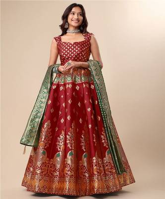 Woven Design Ready to Wear Lehenga & Unstitched Blouse With Dupatta 1