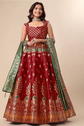Woven Design Ready to Wear Lehenga & Unstitched Blouse With Dupatta