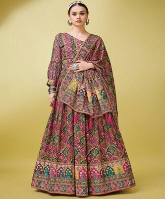 Ethnic Motifs Printed Silk Semi Stitched Lehenga & Unstitched Blouse With Dupatta 1