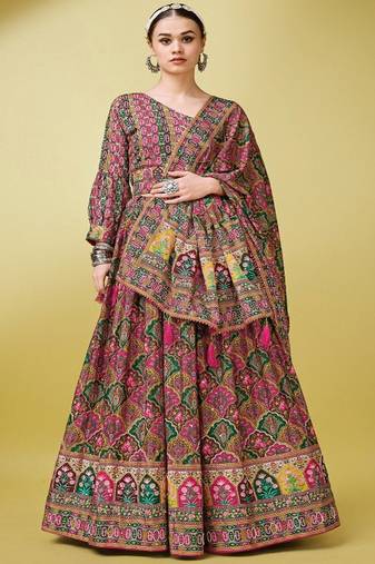 Ethnic Motifs Printed Silk Semi Stitched Lehenga & Unstitched Blouse With Dupatta