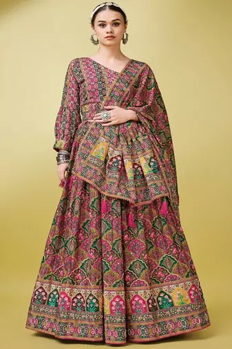 Ethnic Motifs Printed Silk Semi Stitched Lehenga & Unstitched Blouse With Dupatta