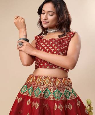 Woven Design Ready to Wear Lehenga & Unstitched Blouse With Dupatta 2