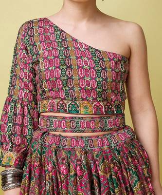 Ethnic Motifs Printed Silk Semi Stitched Lehenga & Unstitched Blouse With Dupatta 2