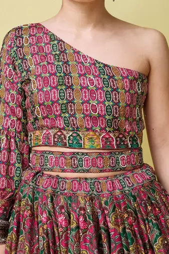 Ethnic Motifs Printed Silk Semi Stitched Lehenga & Unstitched Blouse With Dupatta