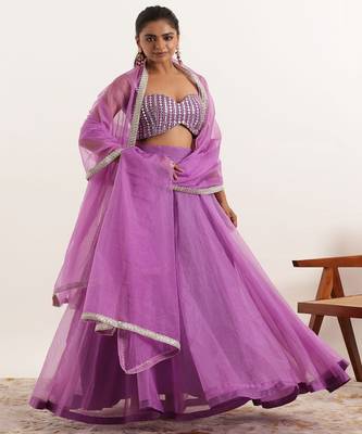 Embroidered Mirror Work Ready to Wear Lehenga With Blouse & Dupatta 3