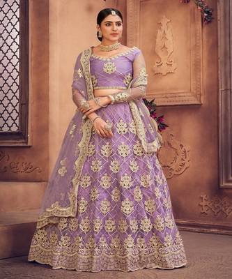 Embroidered Thread Work Semi Stitched Lehenga & Unstitched Blouse With Dupatta 1