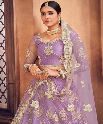 Embroidered Thread Work Semi Stitched Lehenga & Unstitched Blouse With Dupatta 2