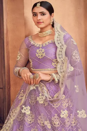Embroidered Thread Work Semi Stitched Lehenga & Unstitched Blouse With Dupatta