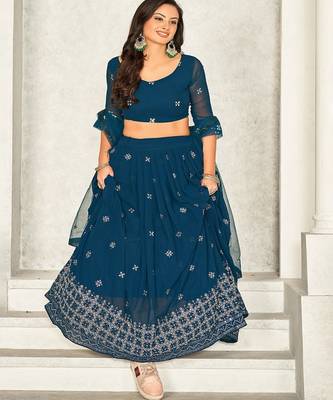 Embellished Sequinned Semi Stitched Lehenga & Unstitched Blouse With Dupatta 1