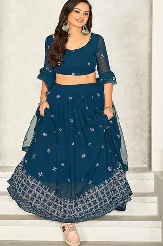 Embellished Sequinned Semi Stitched Lehenga & Unstitched Blouse With Dupatta